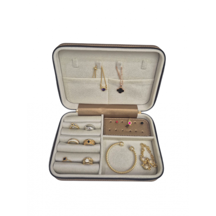 Kadın Takı Kutusu  Ahşap  Çok Gözlü, Taşınabilir, Fermuarlı Mücevher Saklama ve Düzenleme Kutusu – Yüzük, Kolye, Bilezik Organizer”