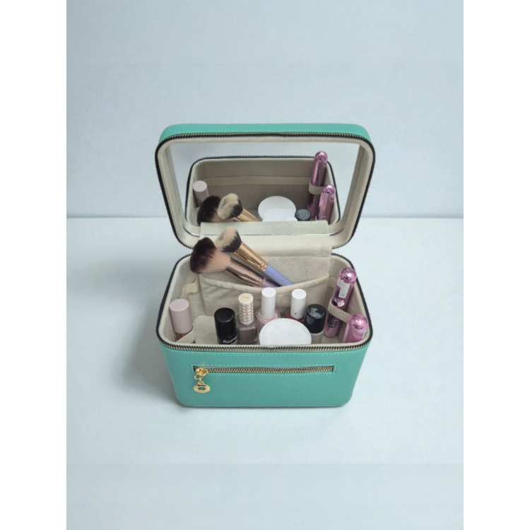 Aynalı Makyaj ve Takı Düzenleme Çantası - Fermuarlı Taşıma Kutusu
