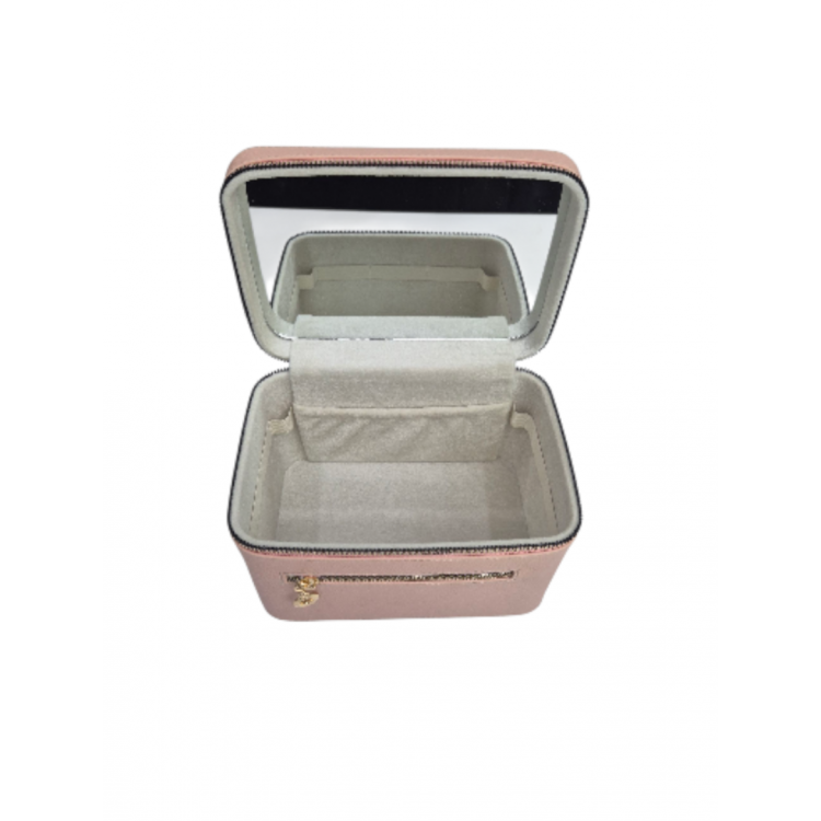 Aynalı Makyaj ve Takı Düzenleme Çantası - Fermuarlı Taşıma Kutusu