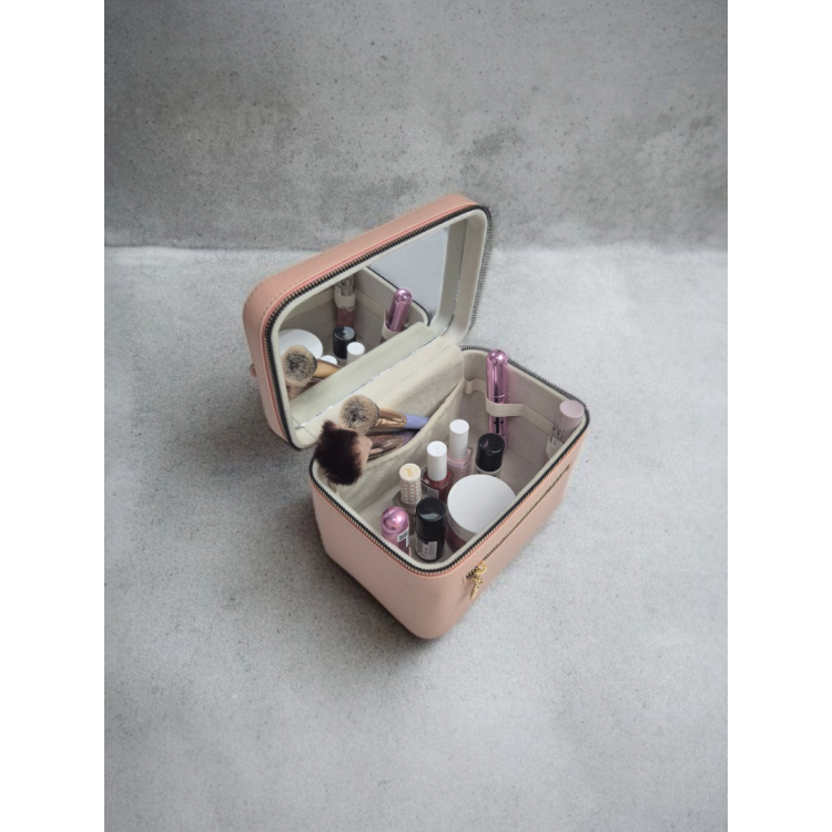Aynalı Makyaj ve Takı Düzenleme Çantası - Fermuarlı Taşıma Kutusu
