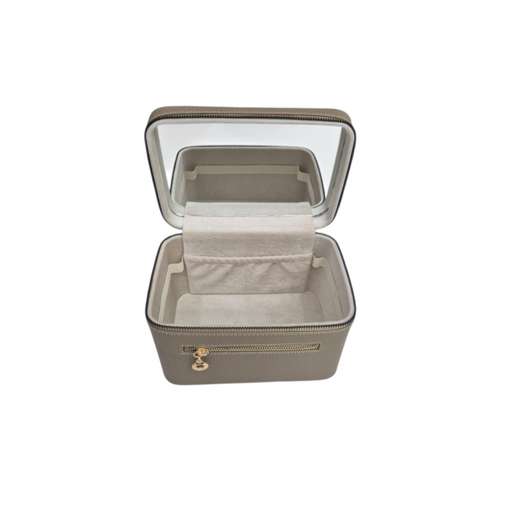 Aynalı Makyaj ve Takı Düzenleme Çantası - Fermuarlı Taşıma Kutusu