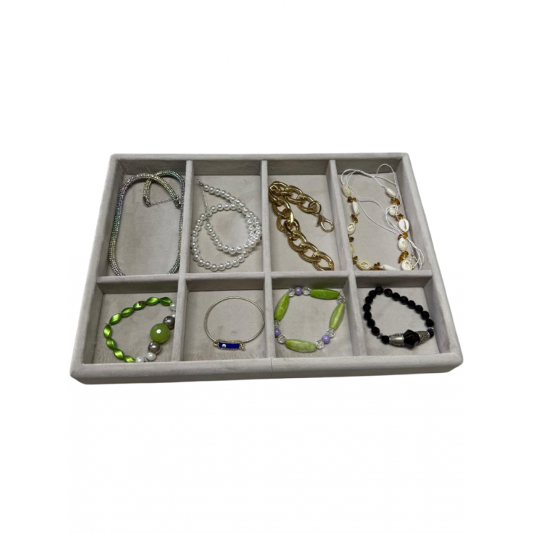 Çekmece İçi Ahşap Takı ve Gözlük Düzenleyici 8 Bölmeli Baby Face Kumaş Organizer