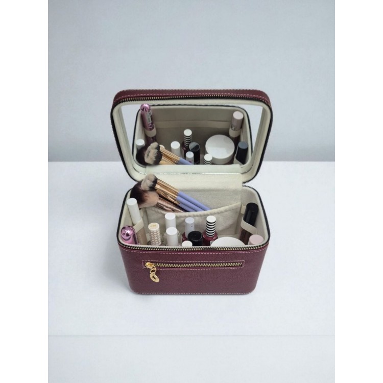 Aynalı Makyaj ve Takı Düzenleme Çantası - Fermuarlı Taşıma Kutusu