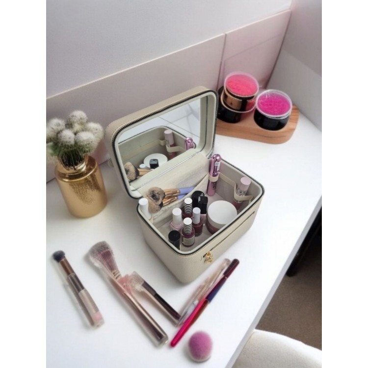 Aynalı Makyaj ve Takı Düzenleme Çantası - Fermuarlı Taşıma Kutusu