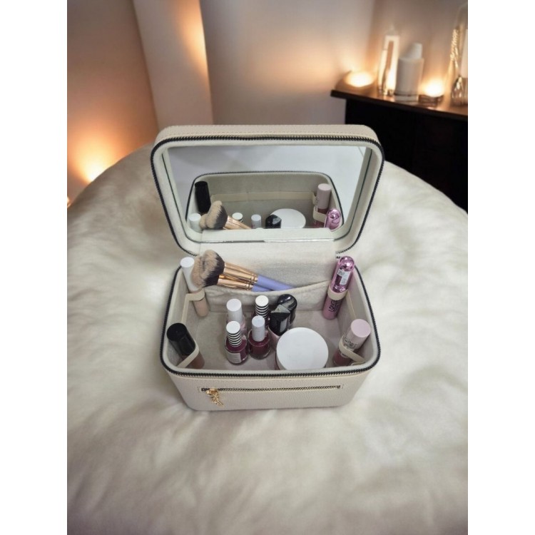Aynalı Makyaj ve Takı Düzenleme Çantası - Fermuarlı Taşıma Kutusu