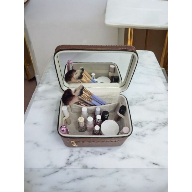 Aynalı Makyaj ve Takı Düzenleme Çantası - Fermuarlı Taşıma Kutusu