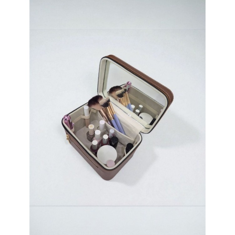 Aynalı Makyaj ve Takı Düzenleme Çantası - Fermuarlı Taşıma Kutusu