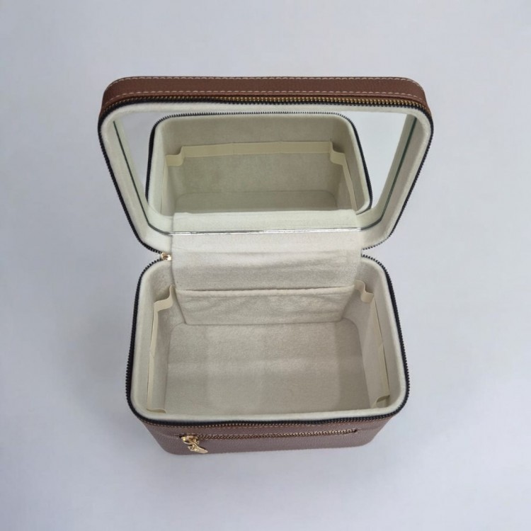 Aynalı Makyaj ve Takı Düzenleme Çantası - Fermuarlı Taşıma Kutusu