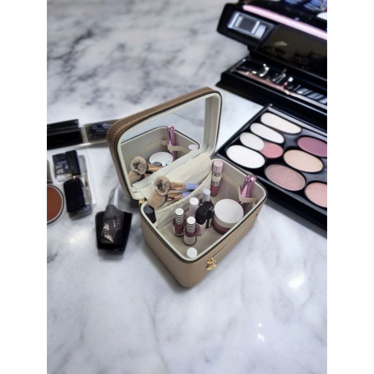Aynalı Makyaj ve Takı Düzenleme Çantası - Fermuarlı Taşıma Kutusu