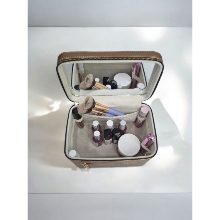 Aynalı Makyaj ve Takı Düzenleme Çantası - Fermuarlı Taşıma Kutusu