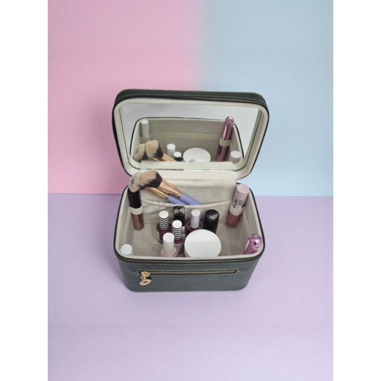 Aynalı Makyaj ve Takı Düzenleme Çantası - Fermuarlı Taşıma Kutusu