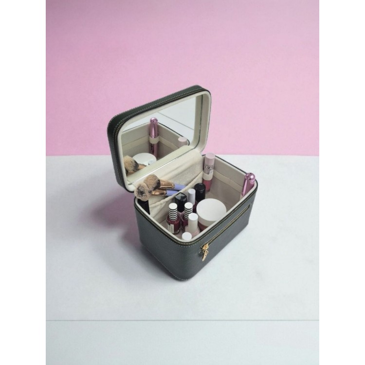 Aynalı Makyaj ve Takı Düzenleme Çantası - Fermuarlı Taşıma Kutusu