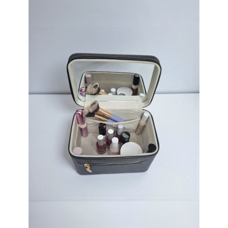 Aynalı Makyaj ve Takı Düzenleme Çantası - Fermuarlı Taşıma Kutusu