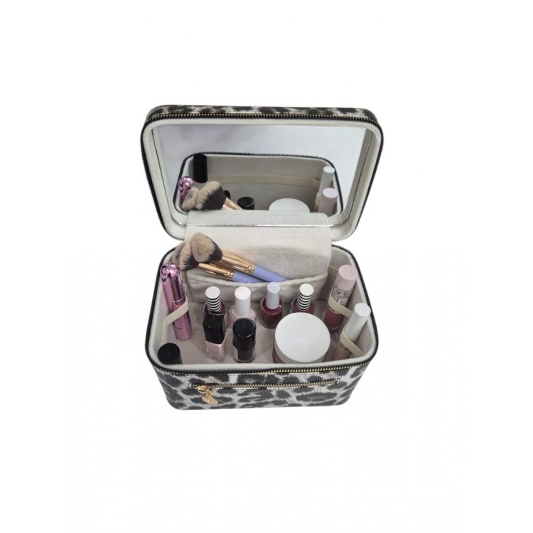 Aynalı Makyaj ve Takı Düzenleme Çantası - Fermuarlı Taşıma Kutusu