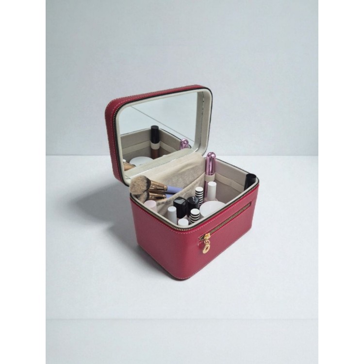 Aynalı Makyaj ve Takı Düzenleme Çantası - Fermuarlı Taşıma Kutusu