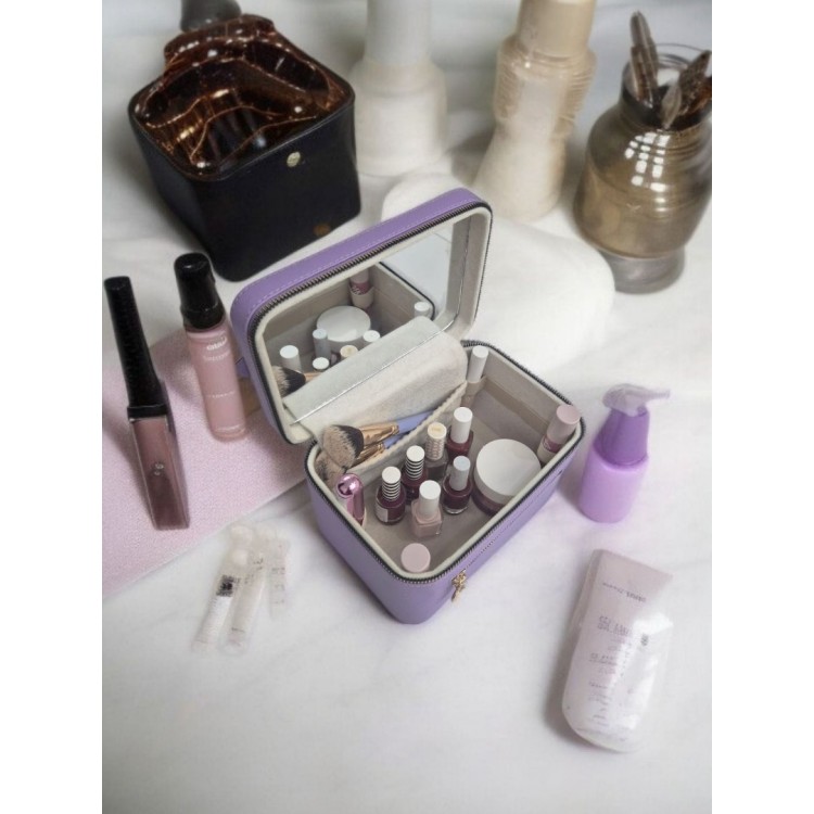 Aynalı Makyaj ve Takı Düzenleme Çantası - Fermuarlı Taşıma Kutusu