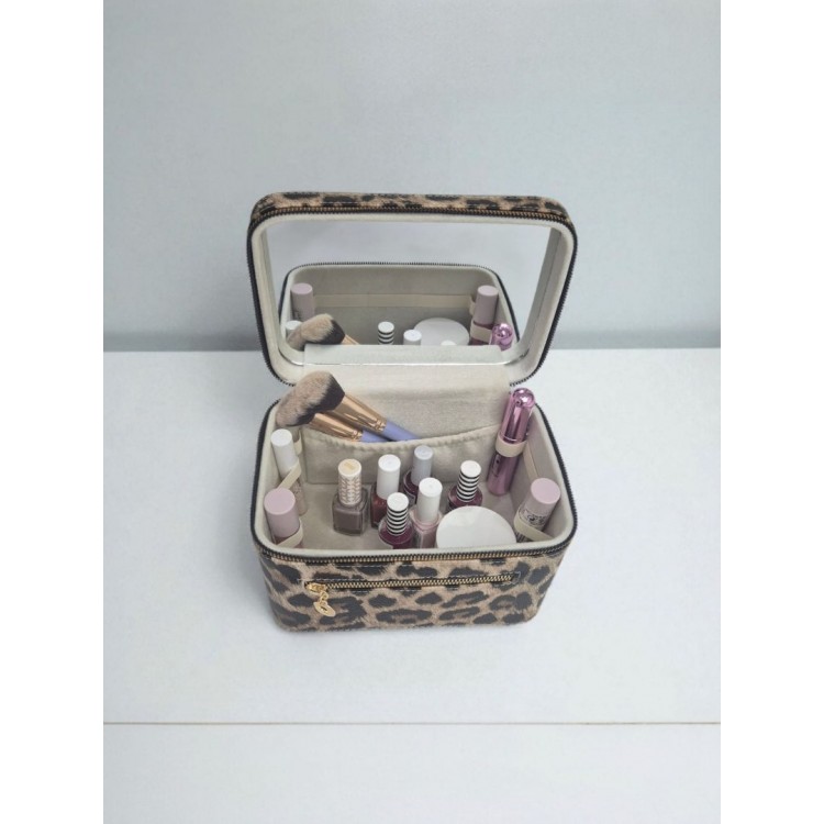 Aynalı Makyaj ve Takı Düzenleme Çantası - Fermuarlı Taşıma Kutusu