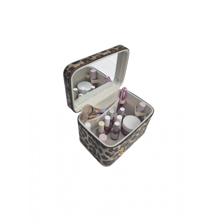 Aynalı Makyaj ve Takı Düzenleme Çantası - Fermuarlı Taşıma Kutusu