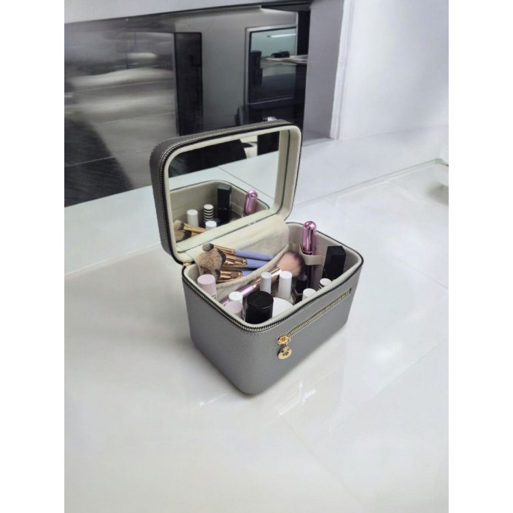 Aynalı Makyaj ve Takı Düzenleme Çantası - Fermuarlı Taşıma Kutusu