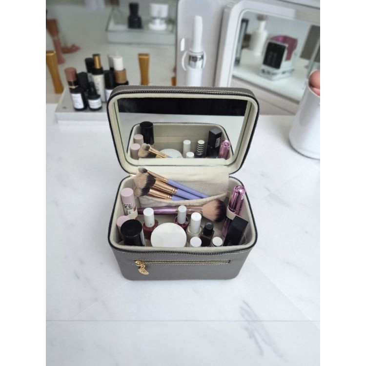 Aynalı Makyaj ve Takı Düzenleme Çantası - Fermuarlı Taşıma Kutusu