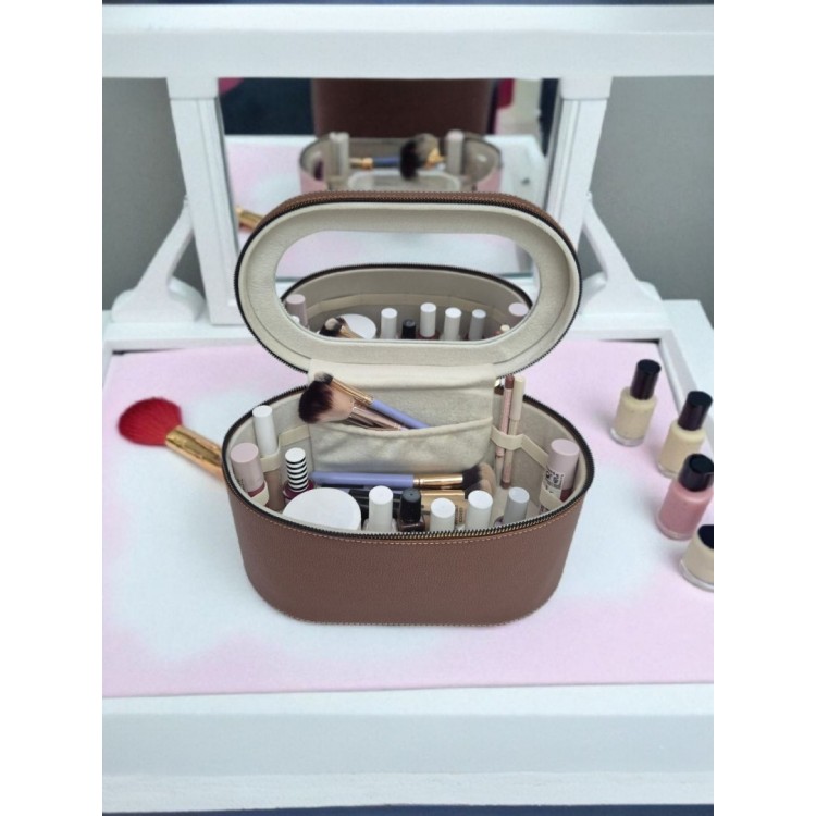 Aynalı Büyük Kapasiteli Makyaj ve Aksesuar Düzenleme Kutusu | Deri Görünümlü  Organizer