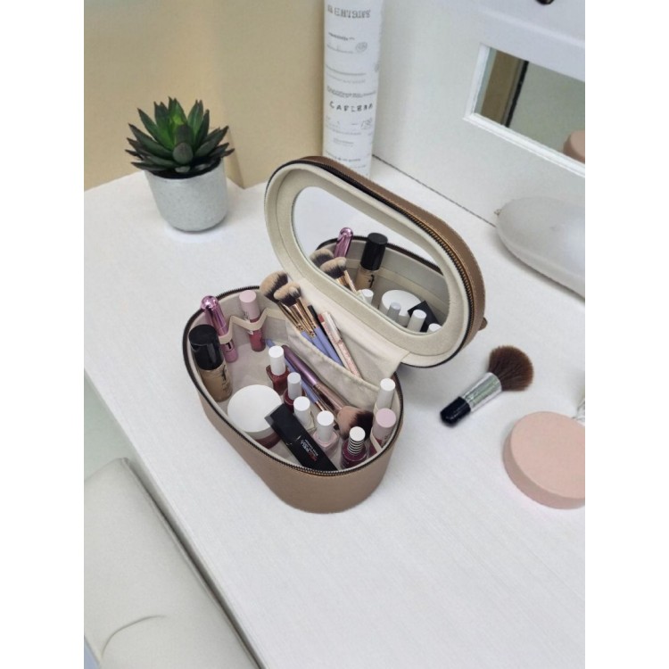 Aynalı Büyük Kapasiteli Makyaj ve Aksesuar Düzenleme Kutusu | Deri Görünümlü  Organizer