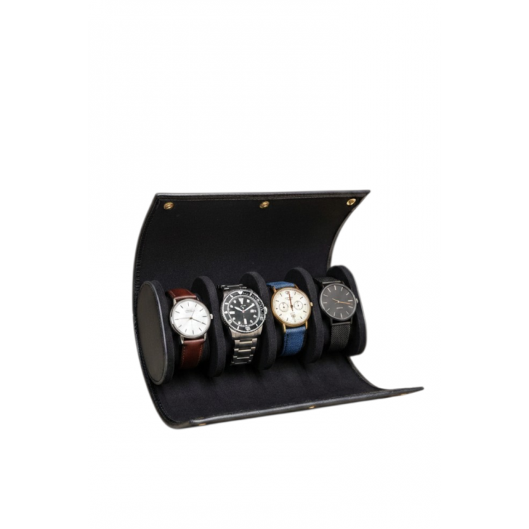 ’lü Deri Saat Kutusu Silindir Tasarım Taşınabilir Saat Saklama Organizer 24x11x7 cm(Siyah)