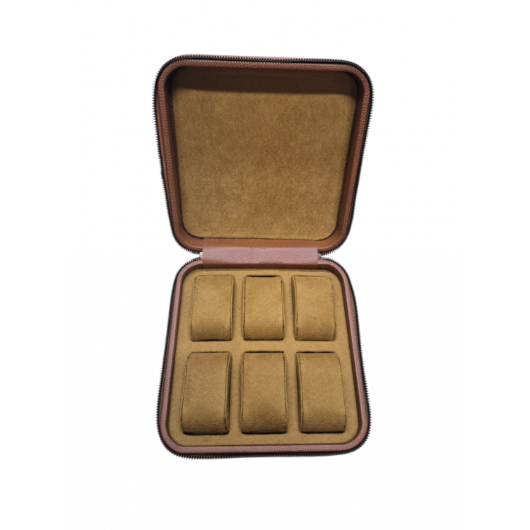 Ahşap Kasa 6’lı Saat Kutusu | 20×20×7 cm | Kadife İç Yüzey, Fermuarlı Saat Saklama Kutusu