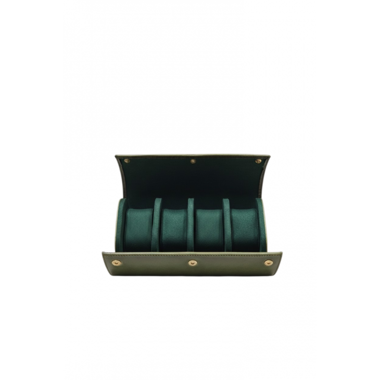 4’lü Deri Saat Kutusu Silindir Tasarım Taşınabilir Saat Saklama Organizer 24x11x7 cm (Haki)