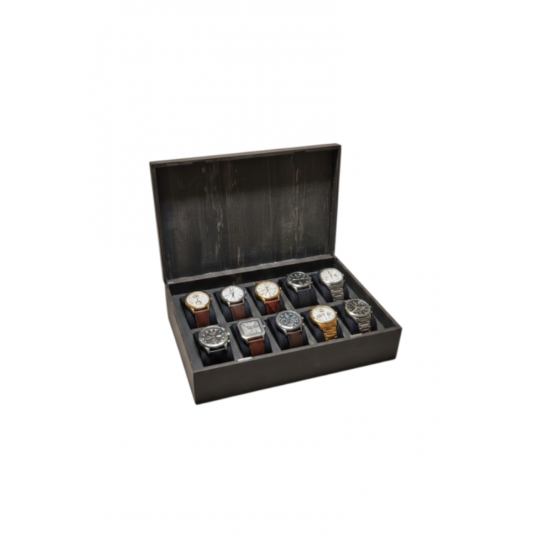 Ahşap 10’lu Saat Kutusu MDF Mıknatıslı Kapaklı 31x21x9 cm Saat Saklama ve Organizer Kutusu