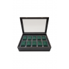Koyu Ceviz MDF 10 Bölmeli Mıknatıs Kapaklı 31x21x9 cm Cam Kapaklı Saat Kutusu Organizer