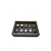 Koyu Ceviz MDF 10 Bölmeli Mıknatıs Kapaklı 31x21x9 cm Cam Kapaklı Saat Kutusu Organizer