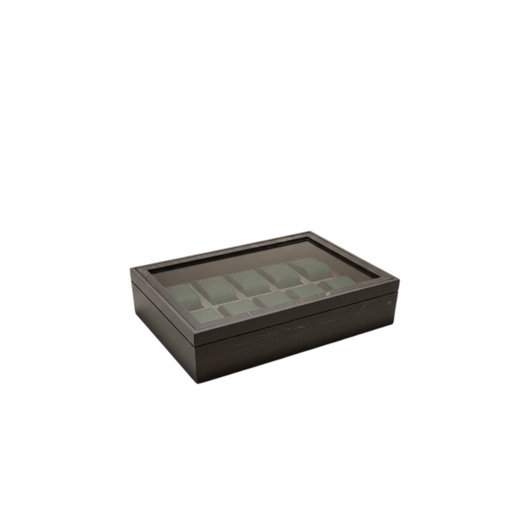 Koyu Ceviz MDF 10 Bölmeli Mıknatıs Kapaklı 31x21x9 cm Cam Kapaklı Saat Kutusu Organizer