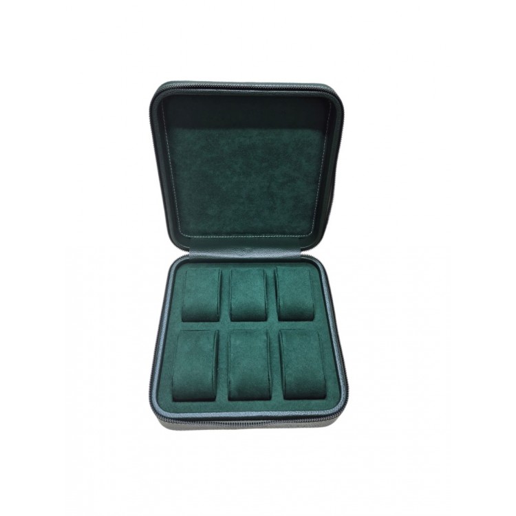 Ahşap Kasa 6’lı Saat Kutusu | 20×20×7 cm | Kadife İç Yüzey, Fermuarlı Saat Saklama Kutusu