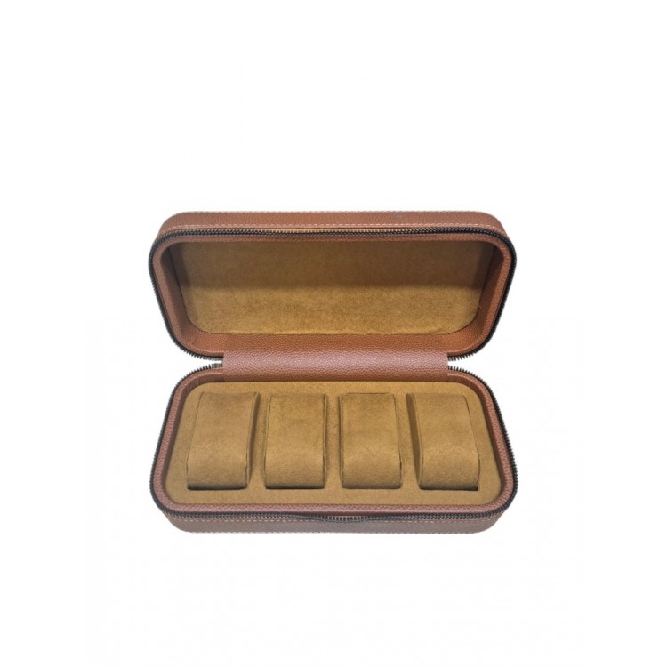 4’lü Saat Kutusu Fermuarlı – Suni Deri Lüks Saat Saklama ve Taşıma Çantası (Taba)