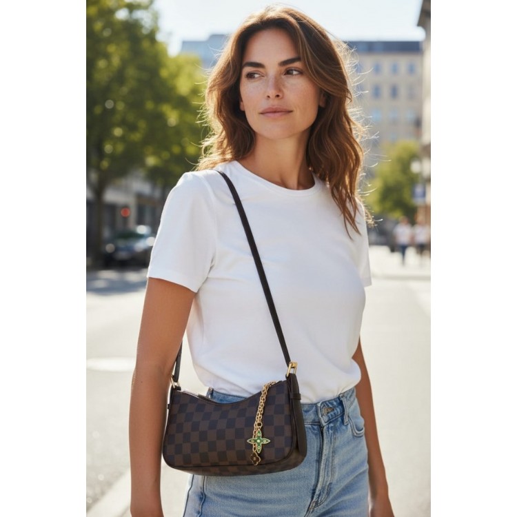 Kadın Dama Desenli Omuz Çantası Ayarlanabilir Askılı Günlük Çanta
