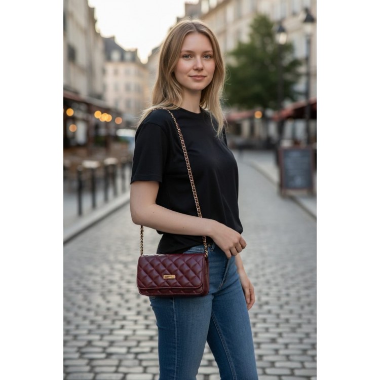 Kadın Kapitone Zincir Askılı Çapraz Çanta – Çok Gözlü, Kartlıklı, Fermuarlı Bölmeli