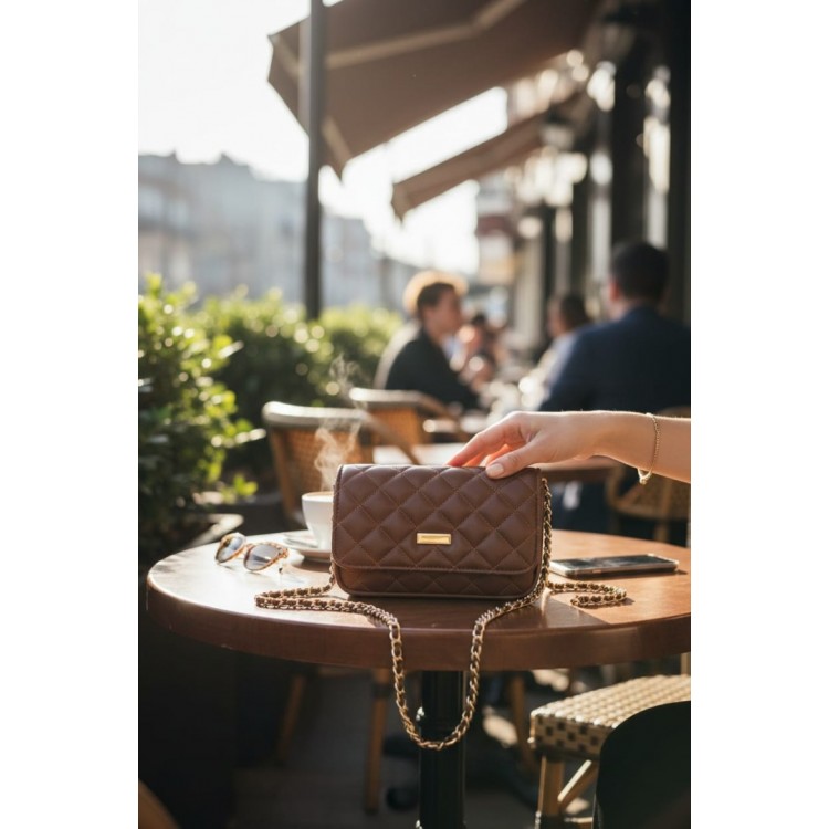 Kadın Kapitone Zincir Askılı Çapraz Çanta – Çok Gözlü, Kartlıklı, Fermuarlı Bölmeli