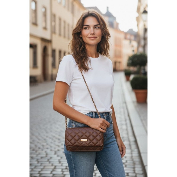 Kadın Kapitone Zincir Askılı Çapraz Çanta – Çok Gözlü, Kartlıklı, Fermuarlı Bölmeli