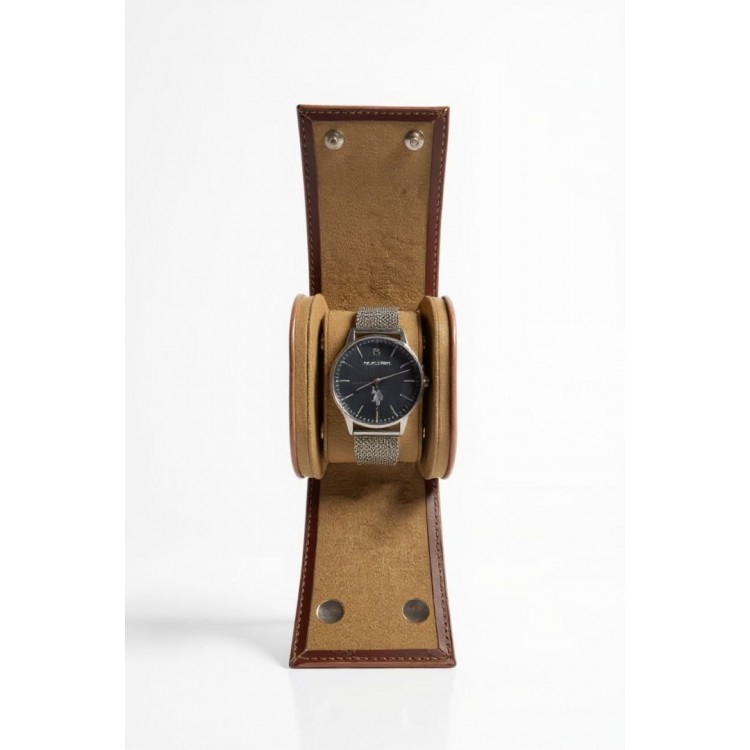 Tekli Saat Kutusu Çıtçıtlı Deri Saat Koruma Kılıfı Taba