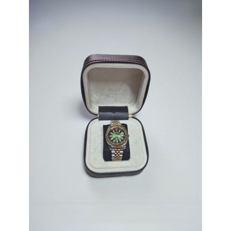 Şık Ahşap Deri Kaplama Saat Kutusu | 11×11×5 cm | Fermuarlı Takı & Saat Saklama Kutusu Siyah